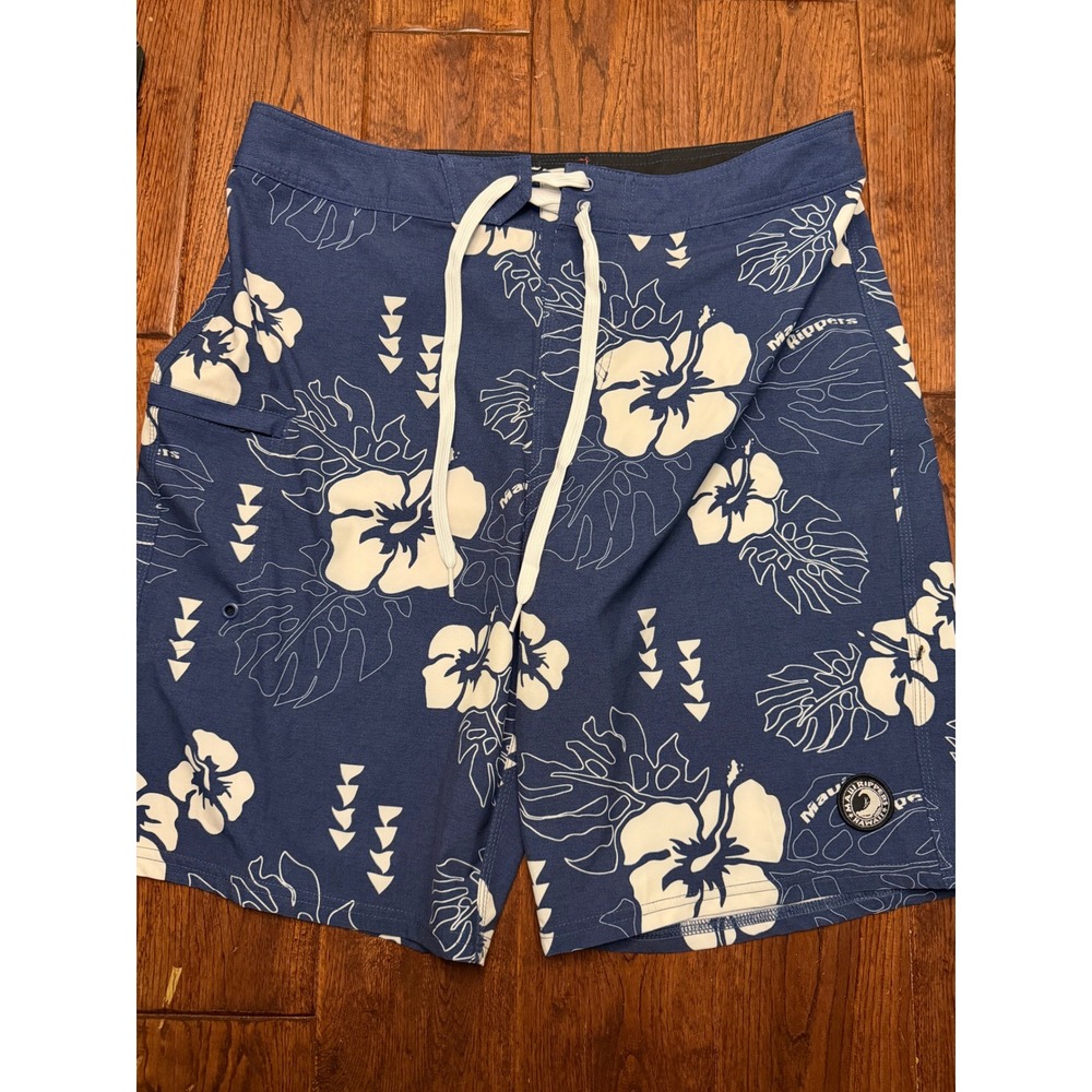 Maui Rippers Mens Blue White Hibiscus Floral Board Shorts Swim Trunks Size 34